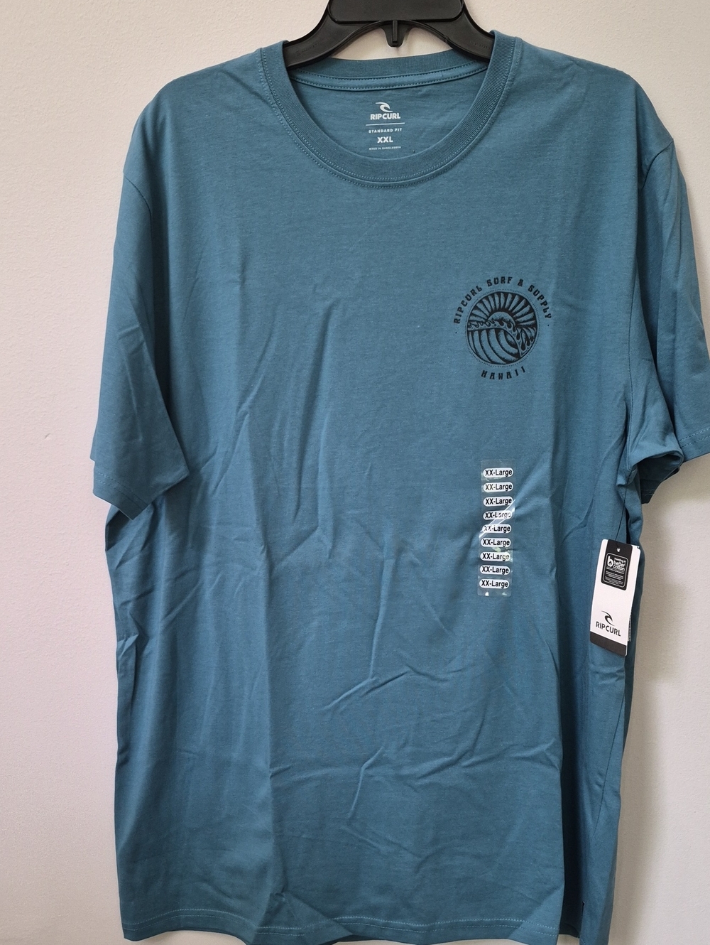Rip Curl Shirt Men's XXL Teal Blue Rainbow Wave Graphic Surf Hawaii S/S Tee